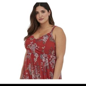 TORRID SIZE 1 Sleeveless soft mesh pleated maxi dress floral (women's plus) rust